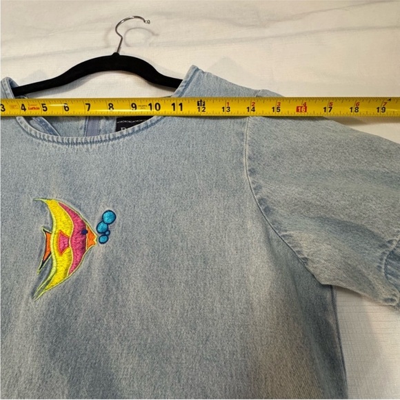 Vintage x Blue J Blue and Yellow Mini Dress Casual Crew Neck Short Sleeve, - Picture 3 of 8